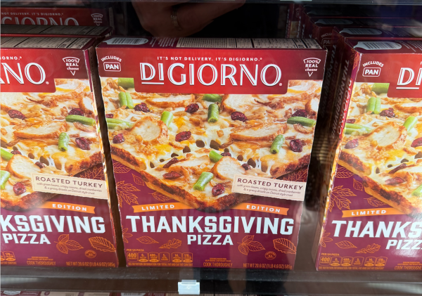 DiGiorno "Thanksgiving Pizza." Frozen pizza with roast turkey, cranberries, and green beans on it