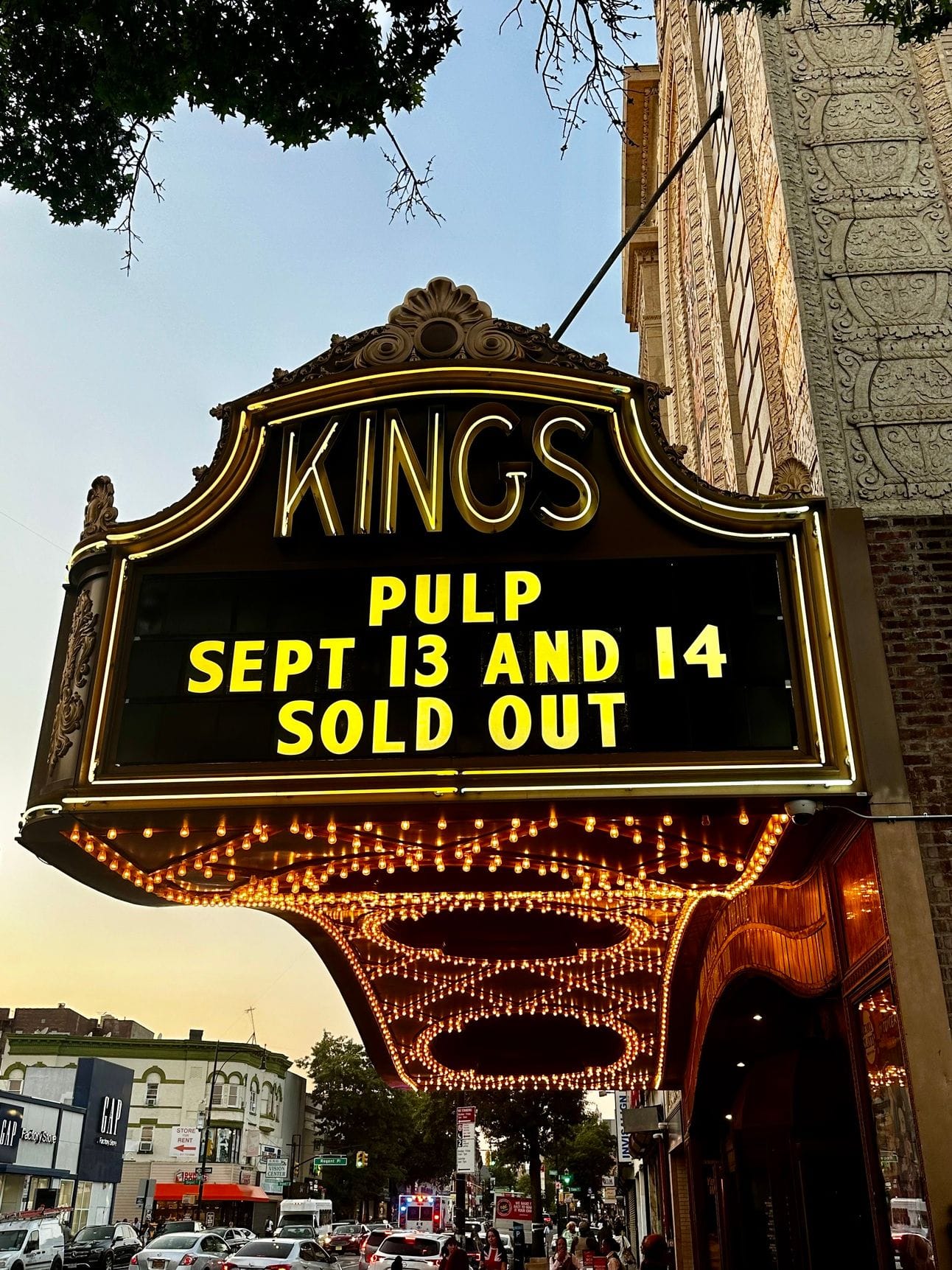 Kings Theatre marquee: Pulp Sept 13 and 14 SOLD OUT