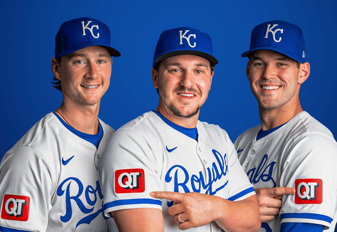 Royals wearing a GIANT red QT gas station patch on their sleeve