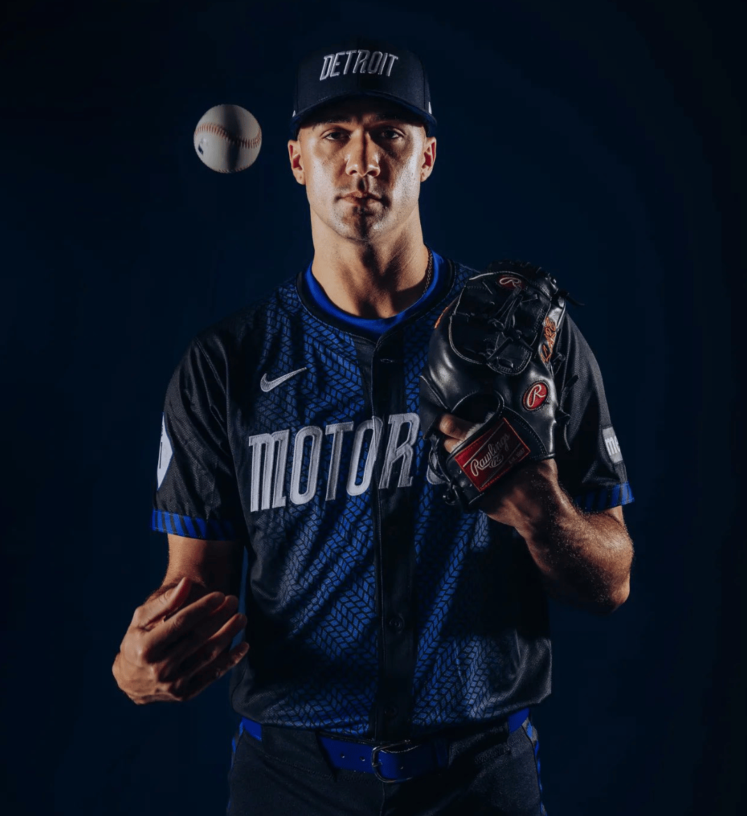 Tigers City Connect uniforms. Blue and black with black italicized block lettering