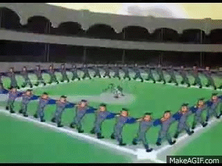 Gas Hose Gorillias going around the bases in a conga line in that Bugs Bunny baseball cartoon