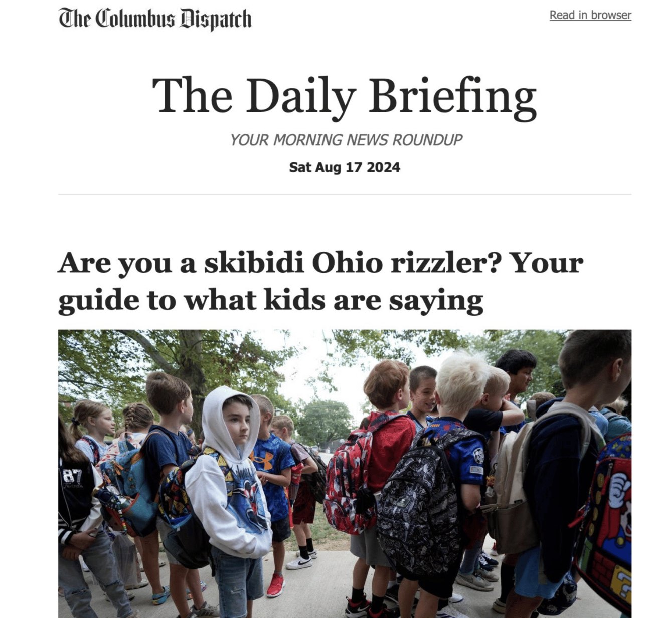 Headline: "are you a skidbidi Ohio rizzler? Your guide to what kids are saying"