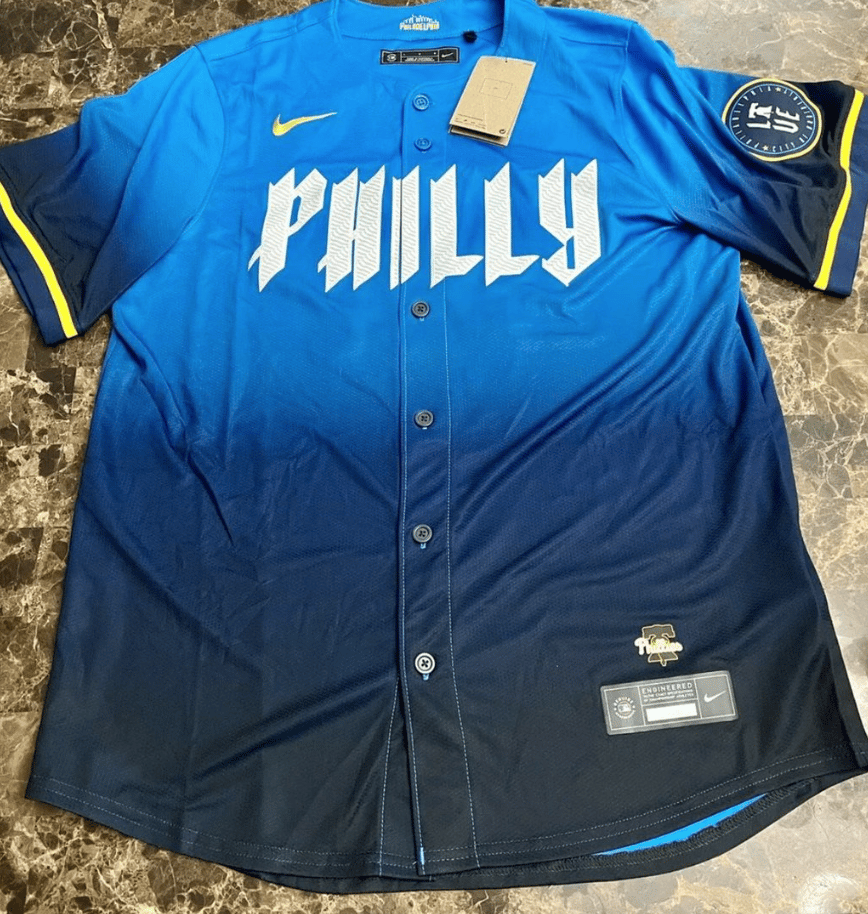 A blue jersey with yellow highlights and the word "Philly" across the chest
