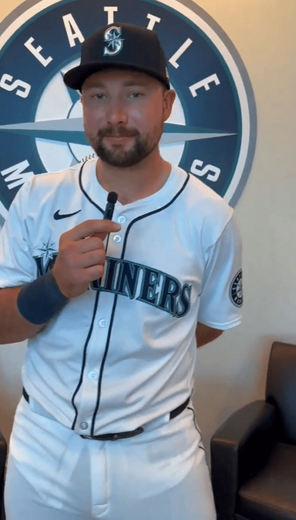 Cal Raleigh in uniform and you can see right through his damn pants