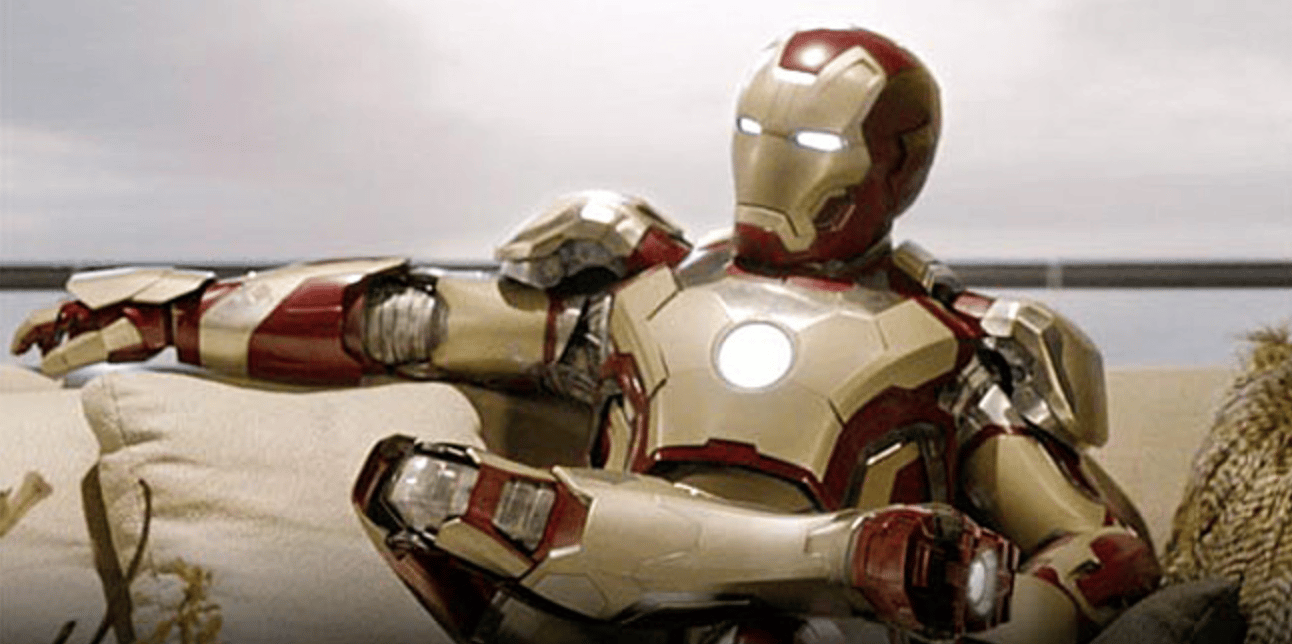 Iron Man sitting on a couch
