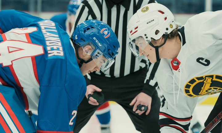 The dudes from "Heated Rivalry" about to face off in a hockey game