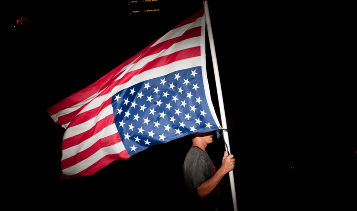 An upside down American flag