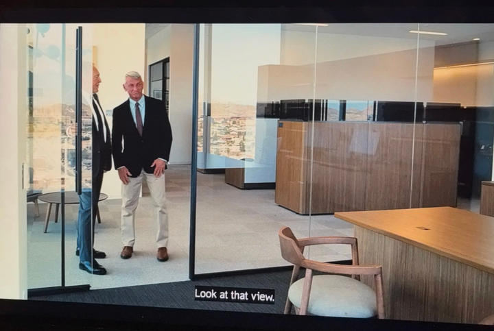 Col. Lockjaw in "One Battle After Another" being shown his new office