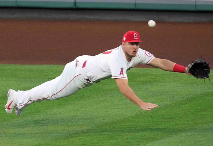 Mike Trout making a diving catch